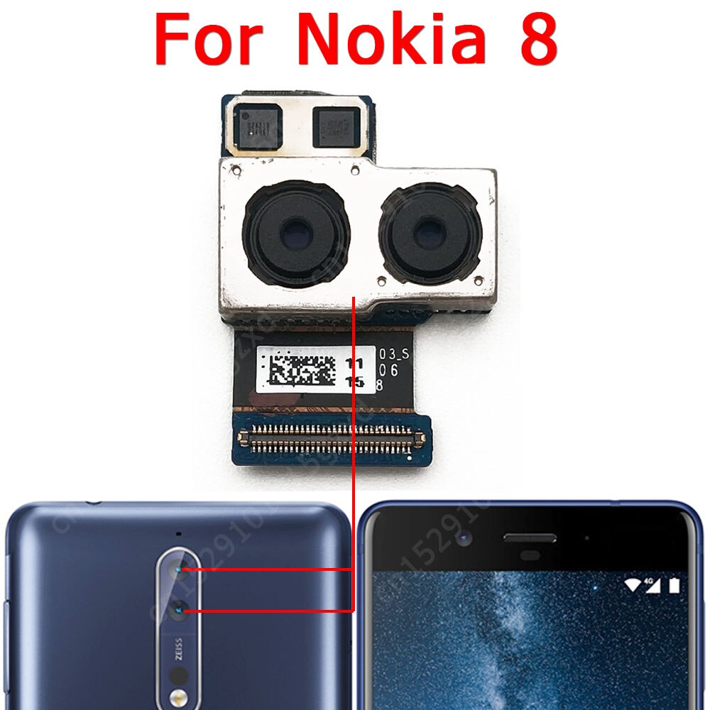 Originele Achteruitrijcamera Voor Nokia 8 Back View Belangrijkste Grote Backside Camera Module Flex Kabel Vervangende Onderdelen