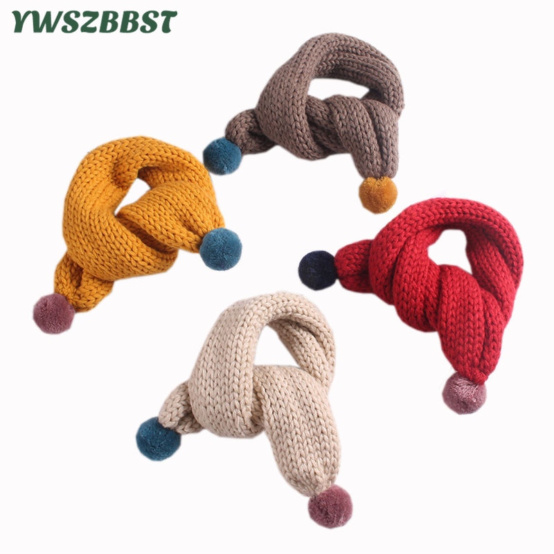 Höst vinter stickad barnscarf med pom pom bollar bebis tjejer halsduk barn pojkar halsduk barn halsvärmare halsduk