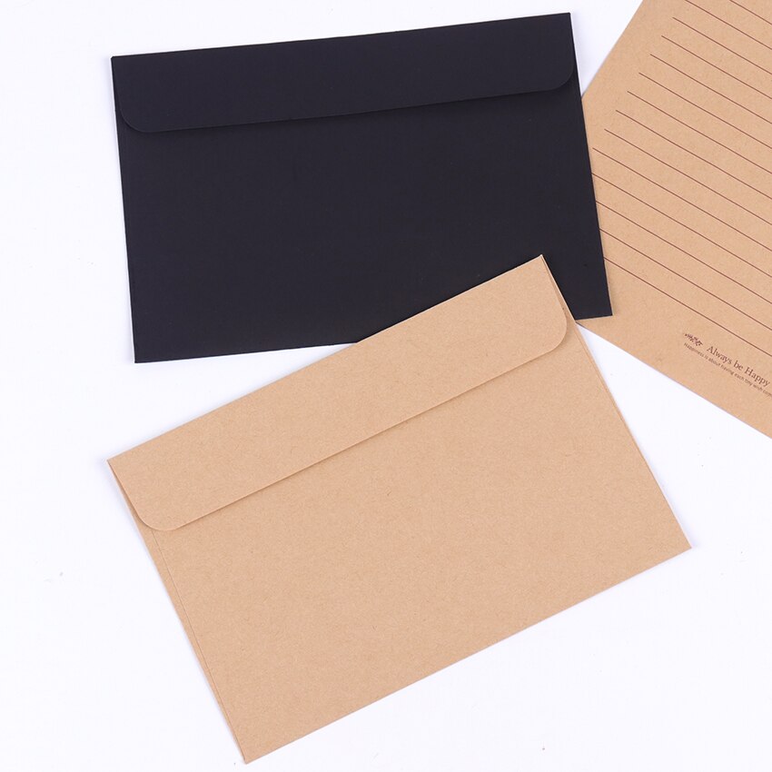 Paquete de sobres de papel negro Kraft, 16cm x 10,8 cm, tarjeta de mensaje, carta de almacenamiento estacionario, , 10 unidades