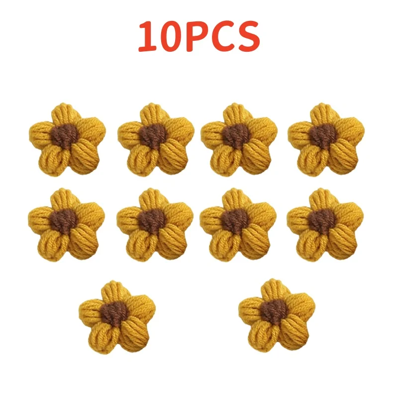 10 Uds. De cabeza de flor tejida, adorno de ramo de hilo de ganchillo, clavel, broche de horquilla tejido a mano, accesorios de costura DIY