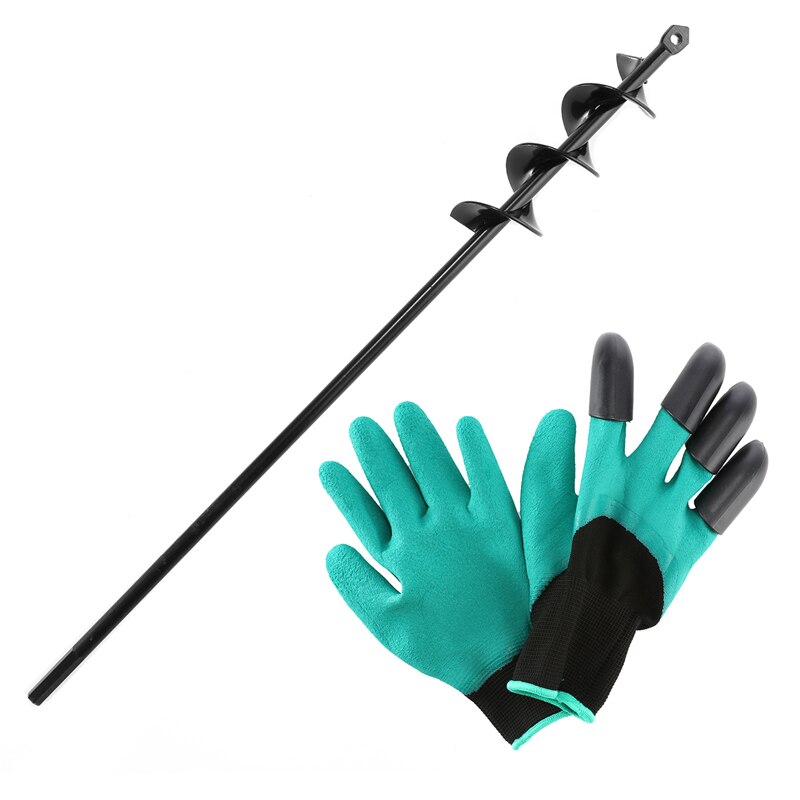 8mm Shank Power Drill Head with Gloves Auger Drill Bit for Garden Plant Flower Bulb Auger Planting Soil Pit Ground Drill Bit