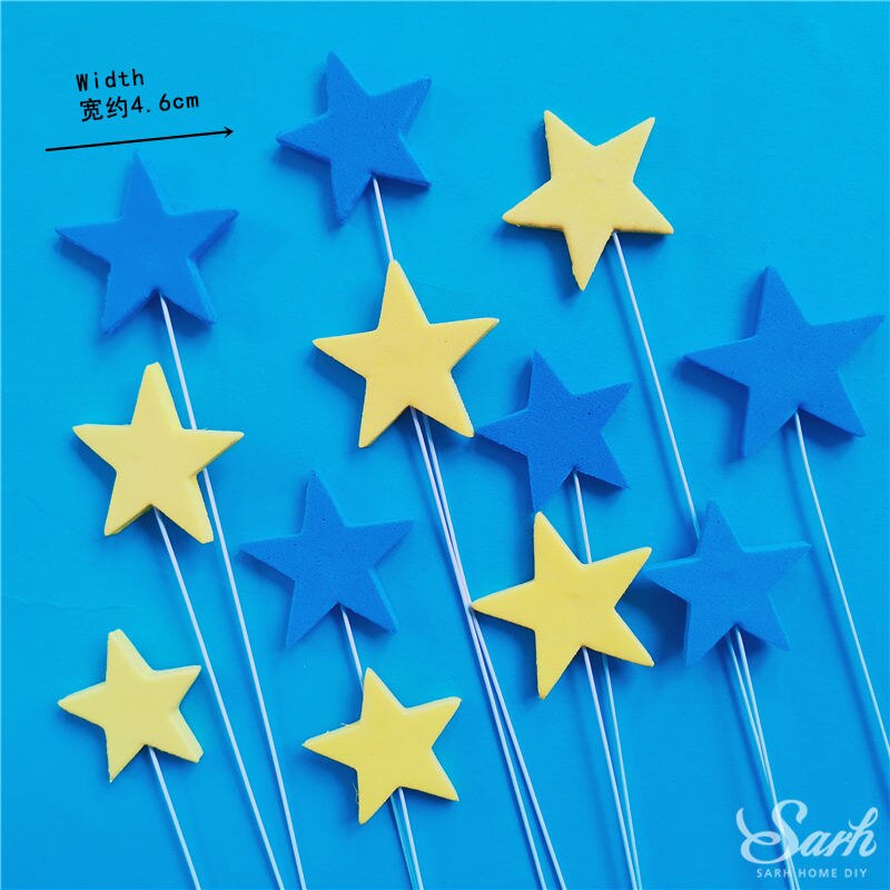 Roze Geel Blauw Sterren Cake Toppers Gelukkige Verjaardag Decoratie Voor Wedding Valentijnsdag Feestartikelen Bakken Mooie: 12 blue yellow stars