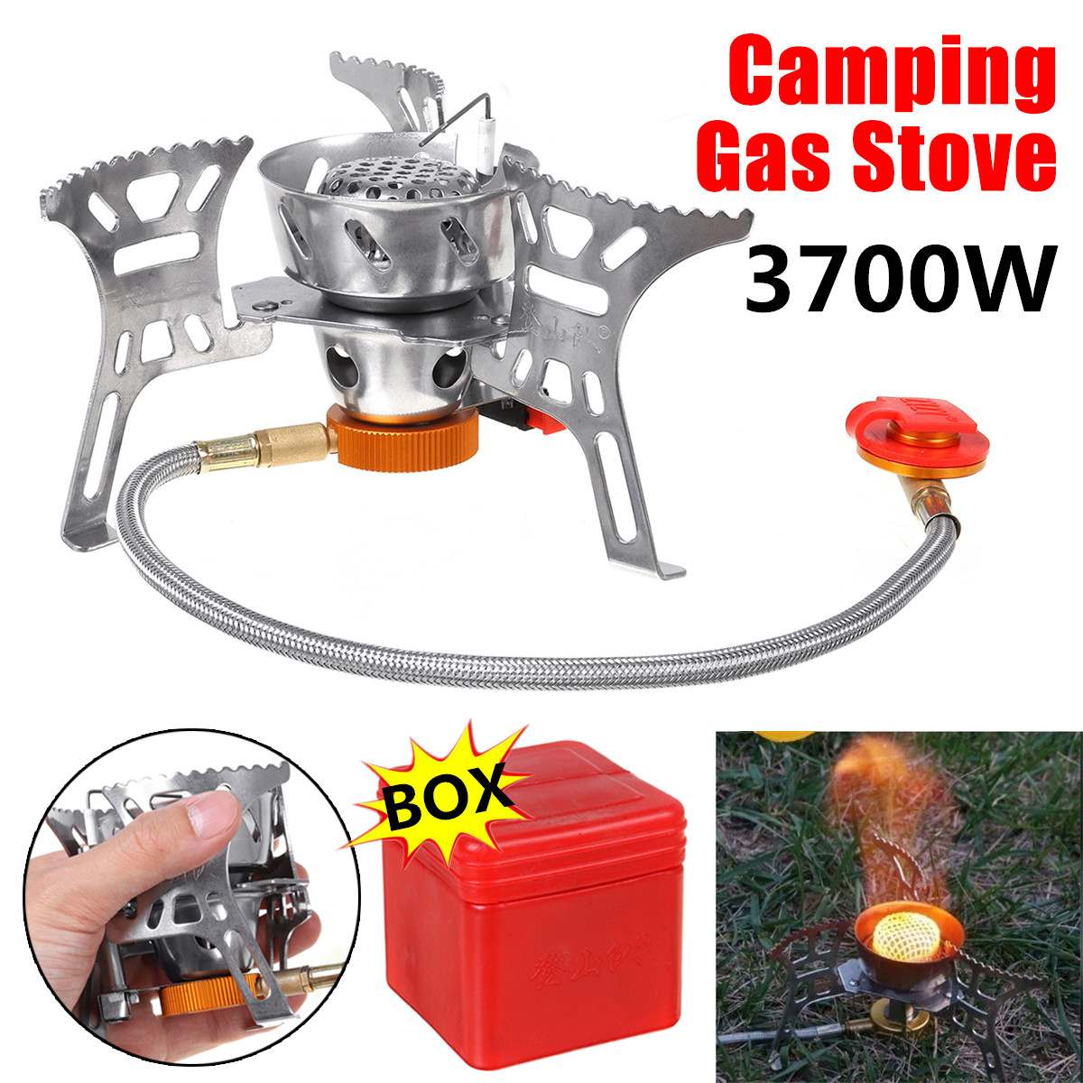 3700W Foldable Camping Gas Stove Backpacking Stove with Storage Case Windbreak & Energy Saving Picnic Cooking Burners