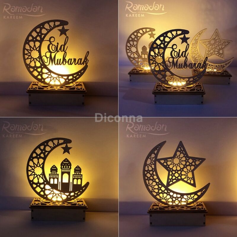 Houten Eid Mubarak Ramadan Ornament Moslim Islamitische Licht Diy Home Decor Us