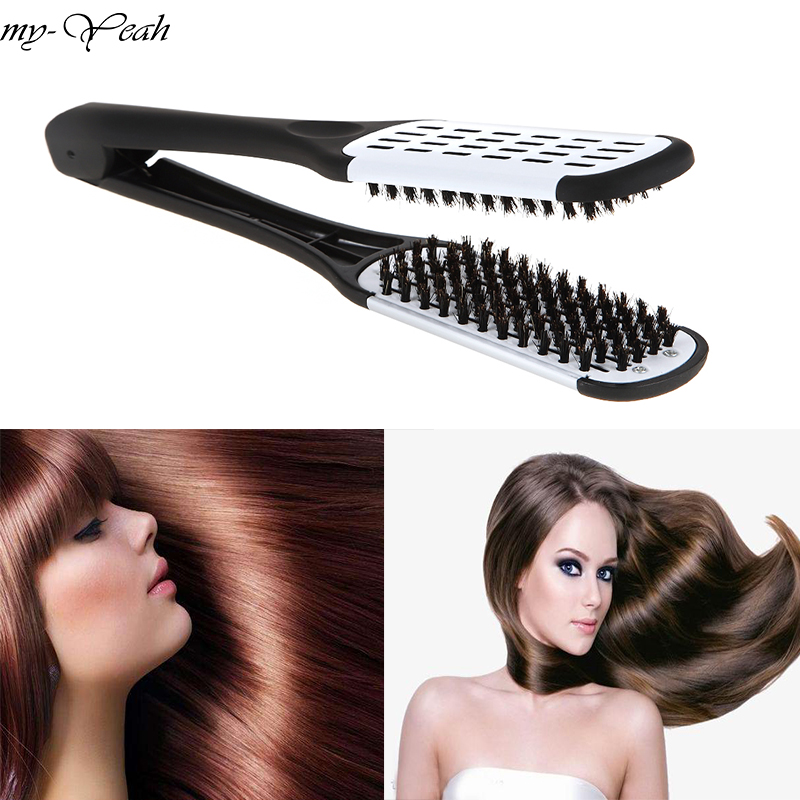 Pro Kappers Stijltang Nylon Haar Rechttrekken Dubbele Borstels V Vorm Kam Klem Niet Pijn Styling Tools Diy Thuis