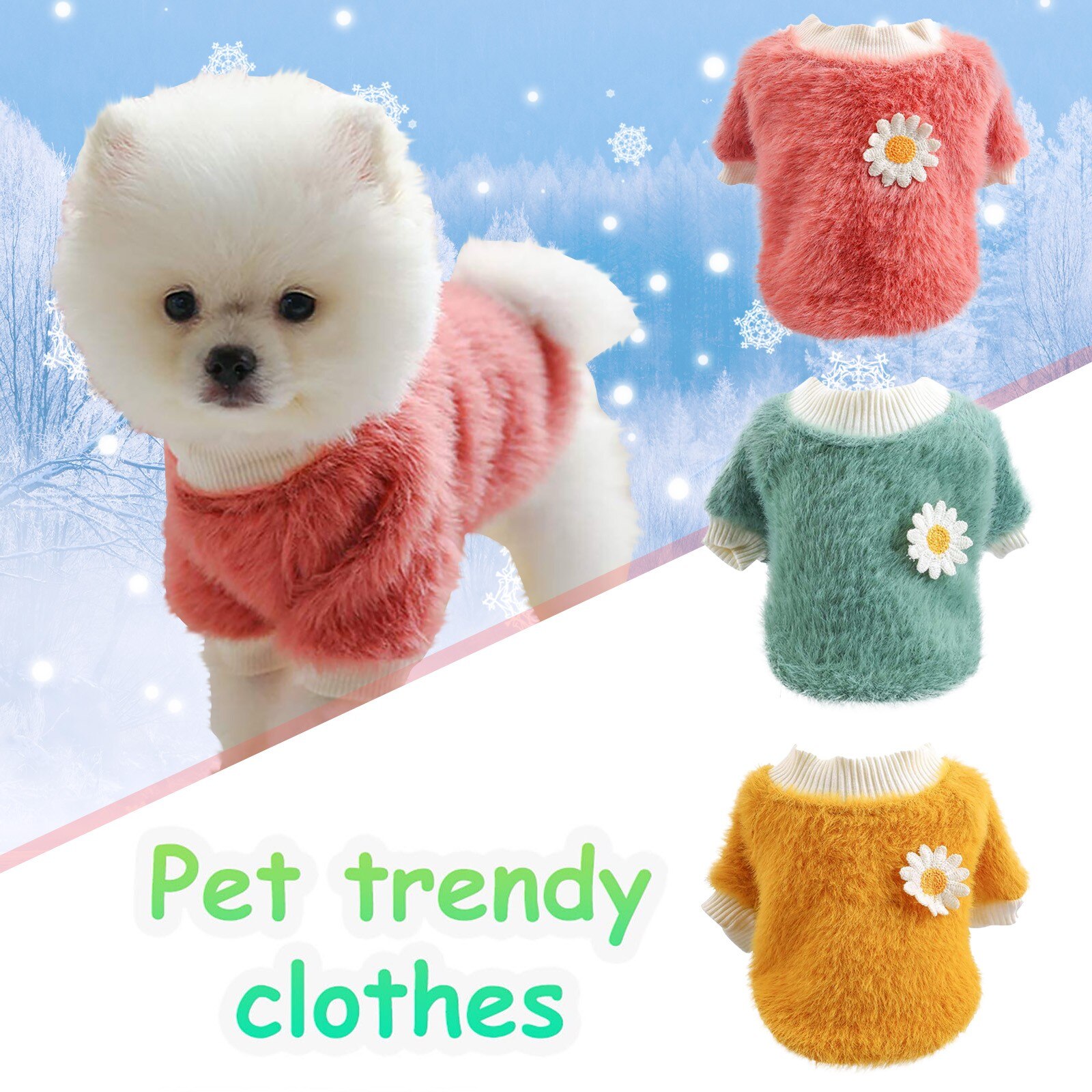 Transer Daisy Bloem Kleine Hond Winter Kleding Zachte Warme Pluche Hond Trui Hond Kleding Teddy Jas 211