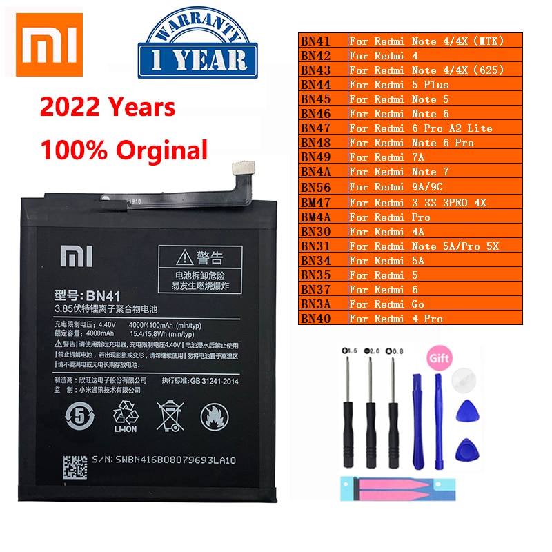 XiaoMi-Batería de repuesto para teléfono Redmi Hongmi Note 3, 3S, 4, 4A, 4X, 5, 5A, 5X, 6, 6, 7, 7A, Go Pro Plus, A2 Lite, BN41, BN31, BM47