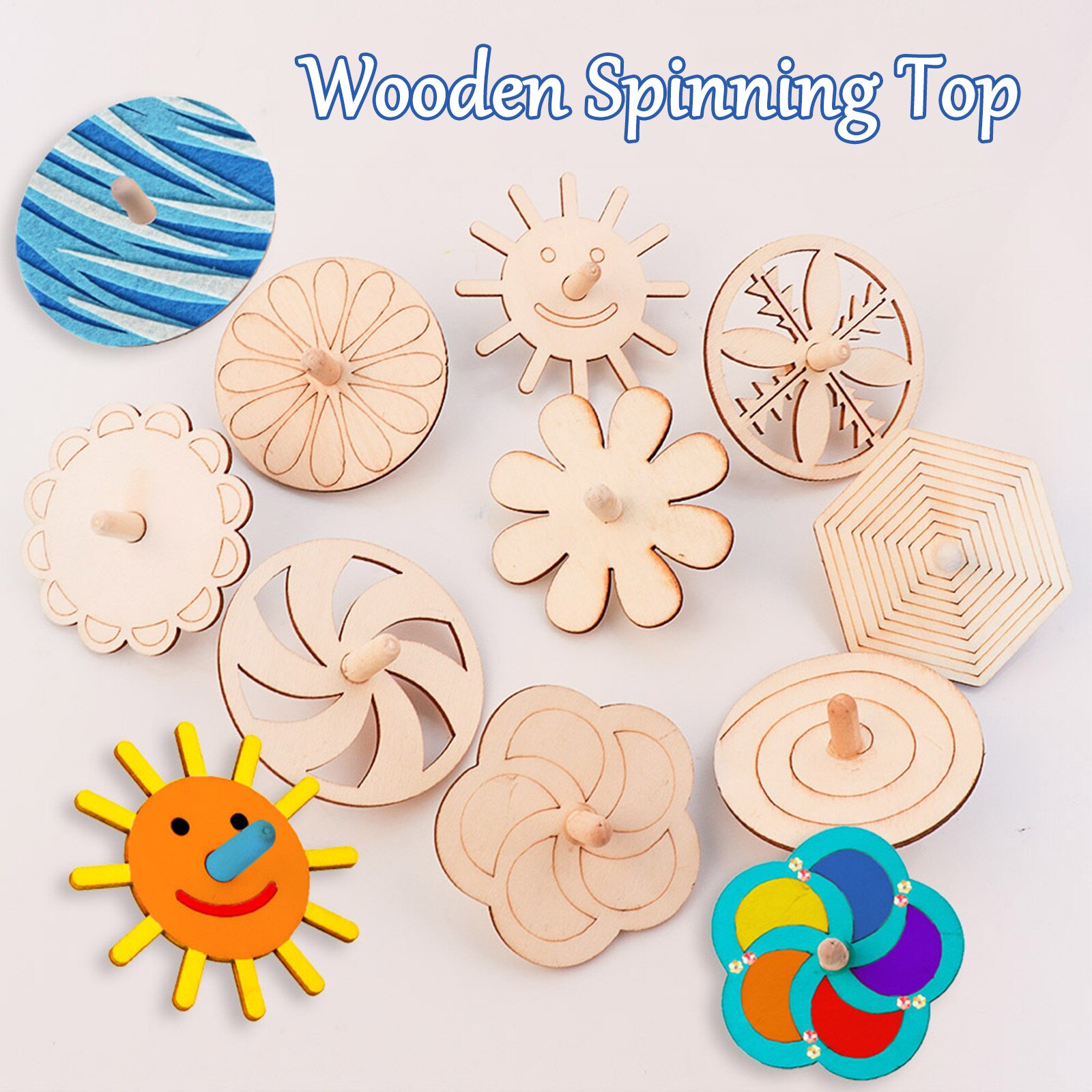 10Pcs/Set Wooden Spinning Tops Wooden Toy Spinning Top Kids Birthday Party Favours Children Party Bag Intelligence Toys