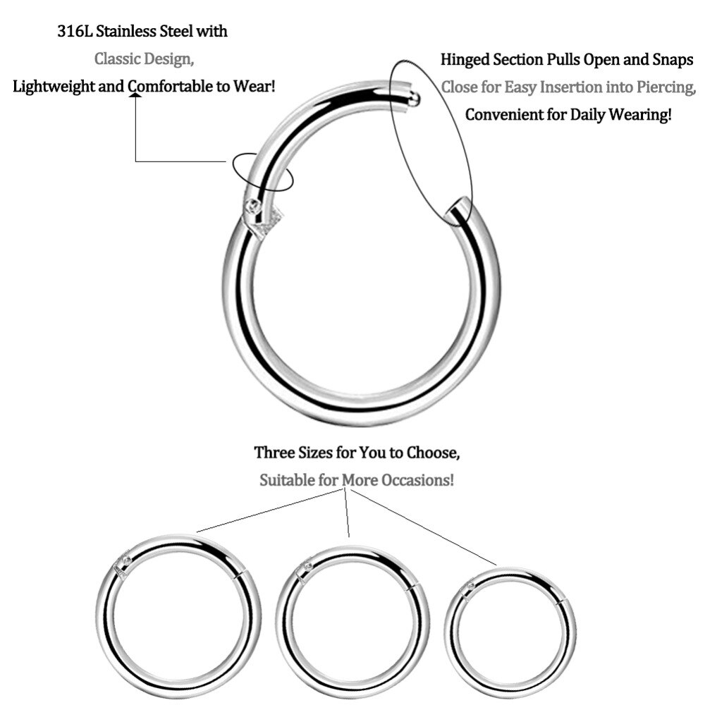 KÖRPER Punk 16g Klapp Segment Ringe 316L Chirurgische Stahl Lippe Nase Band Septum Clicker Tragus Daith Knorpel Ohrringe durchbohren