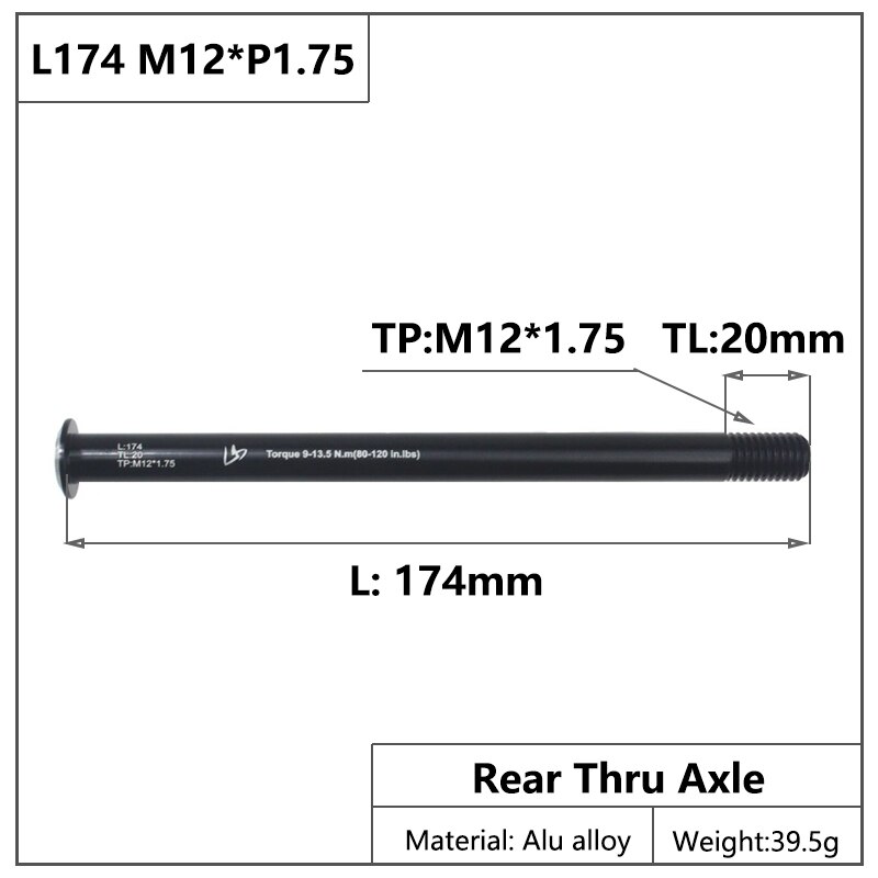 Bicycle Thru Axle Bike Quick Release Road Bike Hubs Tube Shaft Skewers Front Rear Axle 122/167/170/174/185mm M12 P1.75 P1.5 Axle: L174 M12x1.75 TL20