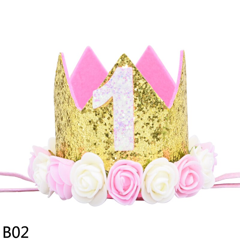Roze kroon bloemen haarband baby jongen meisje hoofddeksel kinderen hoofdband babyshower 1 2 3 jaar oud haaraccessoires: B02
