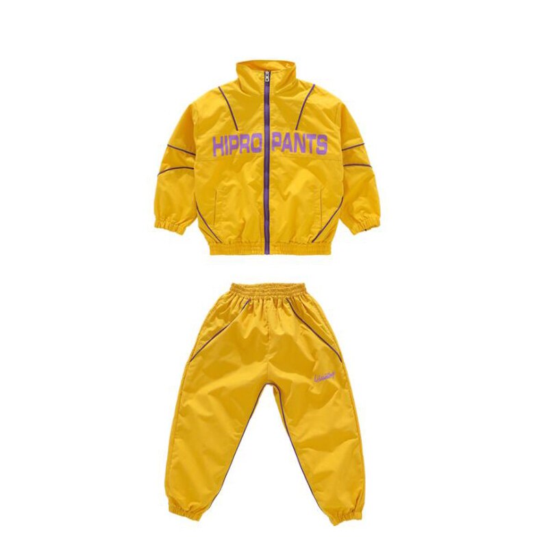 Kids Carnival Hip Hop dancing Clothing Yellow Jacket Jogger Pants for Girls Boys Jazz Dance Costume Clothes Street wear Outfits: 110