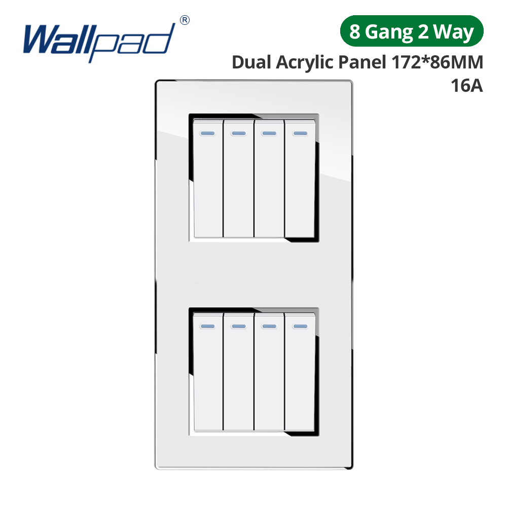 Wallpad Vertical Install 86*172mm White Acrylic Panel Wall Light Switch USB Charge EU Socket Outlet 4 5 6 7 8 Gang 2 Way Reset