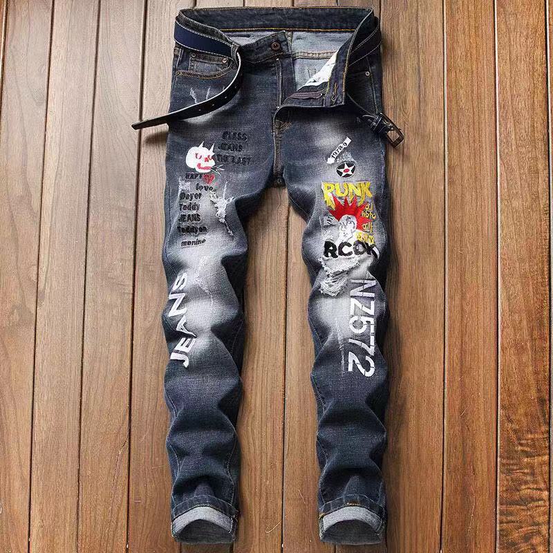 Light Stonewashed Full Length Stripe Regular Zipper Fly Embroidery Straight Mid Jean Biker Jeans Men: black / 38