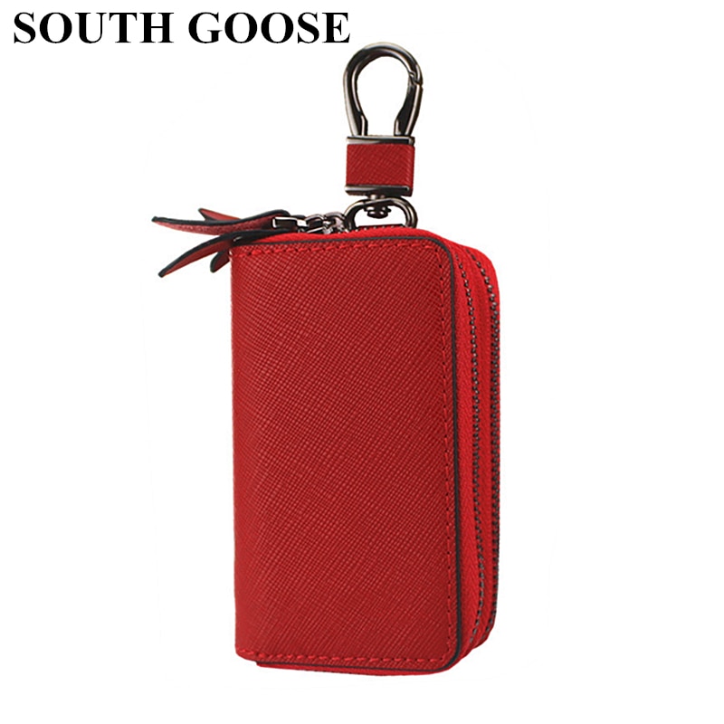 SOUTH GANS Leder Key Wallets Unisex Doppel-reißverschluss Schlüssel Organizer Männer Auto Schlüssel Halter Frauen Große Haushälterin Key Fall