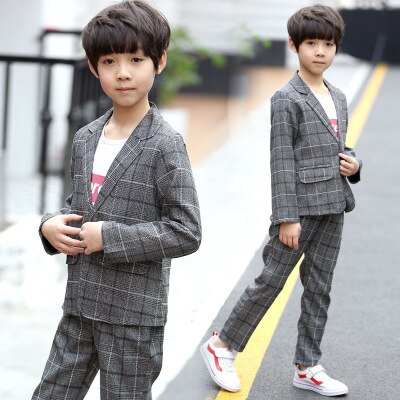5-10 år gammel smuk dreng babydragt efterårstøj store børn plaid jakkesæt todelt børnetøj