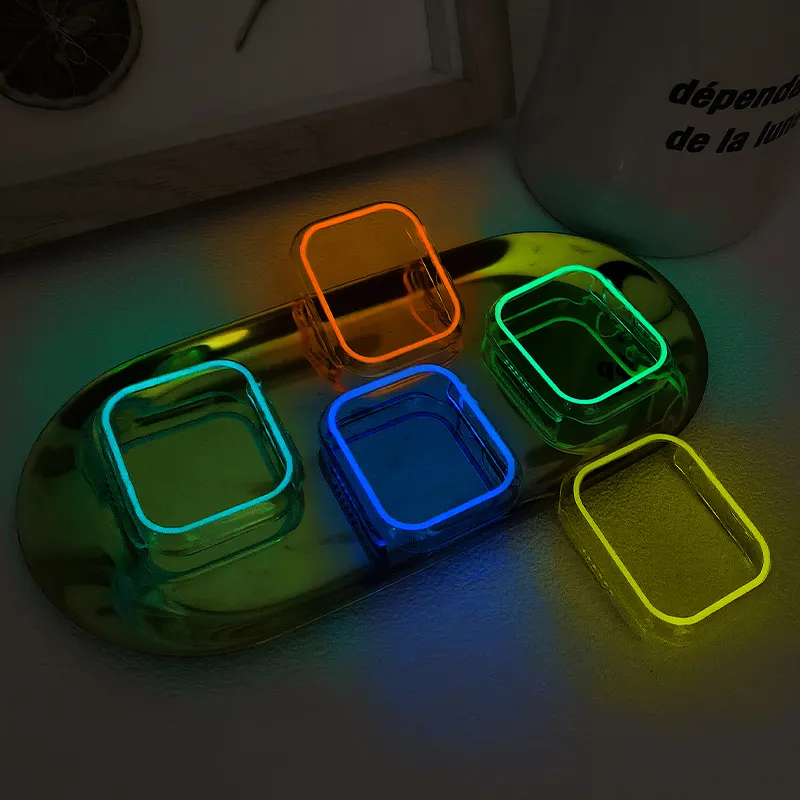 Lichtgevende behuizing voor Apple Watch-serie 9 8 7 6 5 4 3 SE 45 mm 41 mm 38 mm 42 mm 40 mm 44 mm 49 mm Glow PC Cover Frame iWatch-accessoires