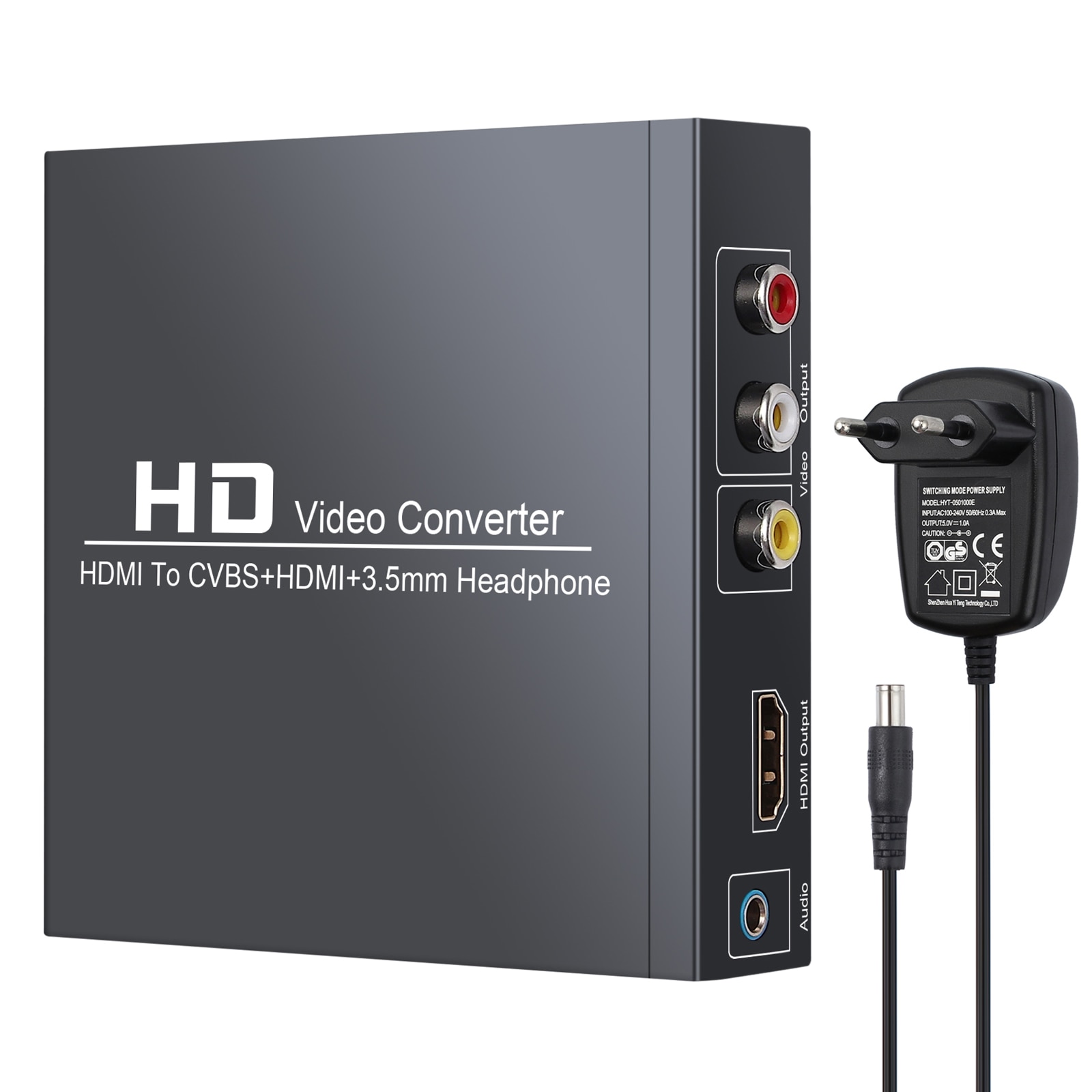 LiNKFOR HDMI naar RCA en HDMI Converter 3RCA CVBS AV Composiet Video Audio Adapter met 3.5mm Hoofdtelefoon Ondersteuning 1080P PAL NTSC