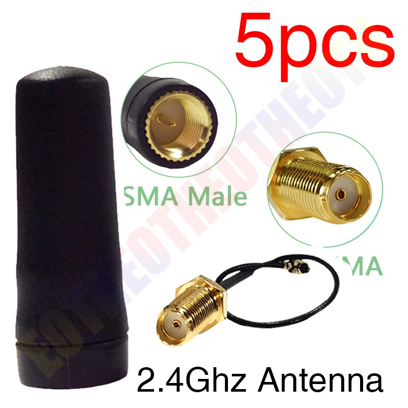 2.4Ghz Antenna PBX SMA male 3dbi Zigbee 2.4 ghz wifi antenna mini antena aerial PCI U.FL IPX to RP-SMA Pigtail Extension Cable: 5PCS