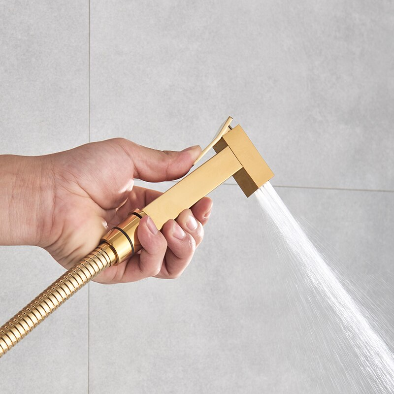 Onyzpily Bidet Kraan Golden Geborsteld Goud Wc Hand Bidet Kraan Wandmontage Rvs Slang Bidet Sproeier Set Kit