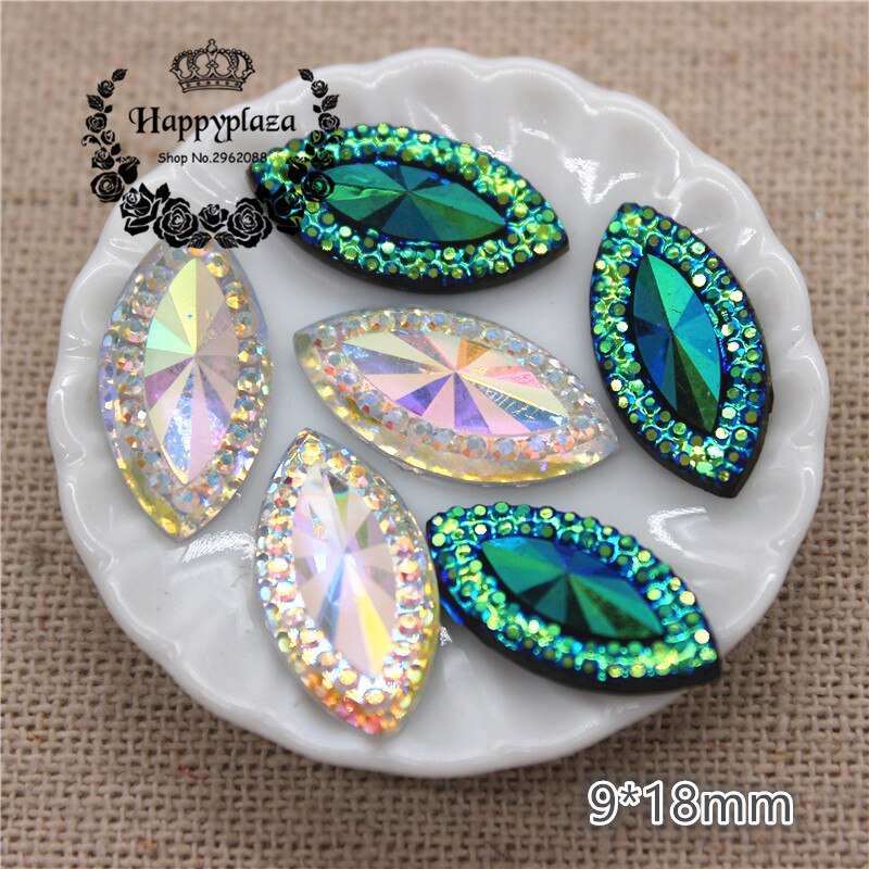 100 stks 9*18mm Hars Paard Eye Shiny AB Plaksteen Cabochon DIY Home Tuin Plakboek Craft/ bruiloft Decoratie