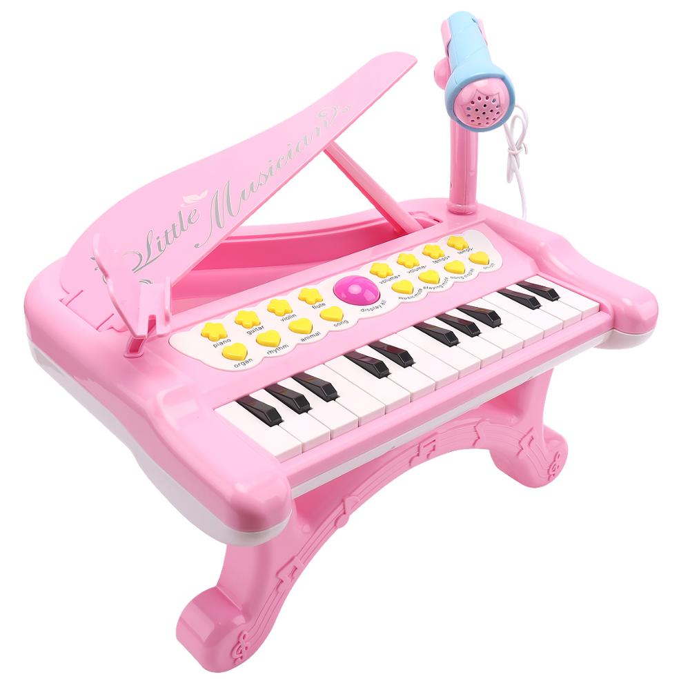 Musikalske klaverinstrumenter mikrofon tastatur til kid lyd lyser børn fra 1 to 3 batteri baby spædbarn småbørnspiger: Lyserød