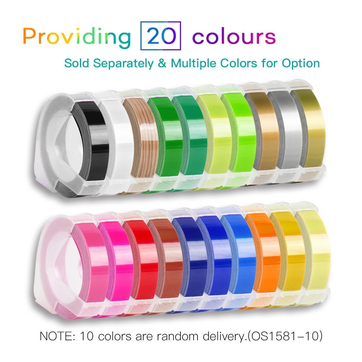 3D Plastic Embossing Label Tape Refill for DYMO 12965 1610 Label Maker with 3/8 Inch * 9.8 feet, 1 Roll