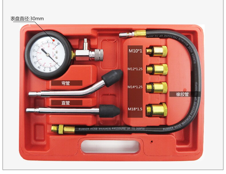 Compression Tester Pressure Gauge Tester Kit Motor Auto Petrol Gas Engine Cylinder Motorcycle Pressure Gauge with Adapter