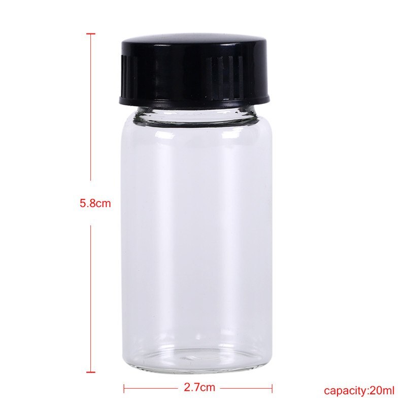 1pcs 20ml Transparent Clear Small Glass Vials Bottles Containers With Black Screw Cap Liquid Sampling Sample Glass Bottles