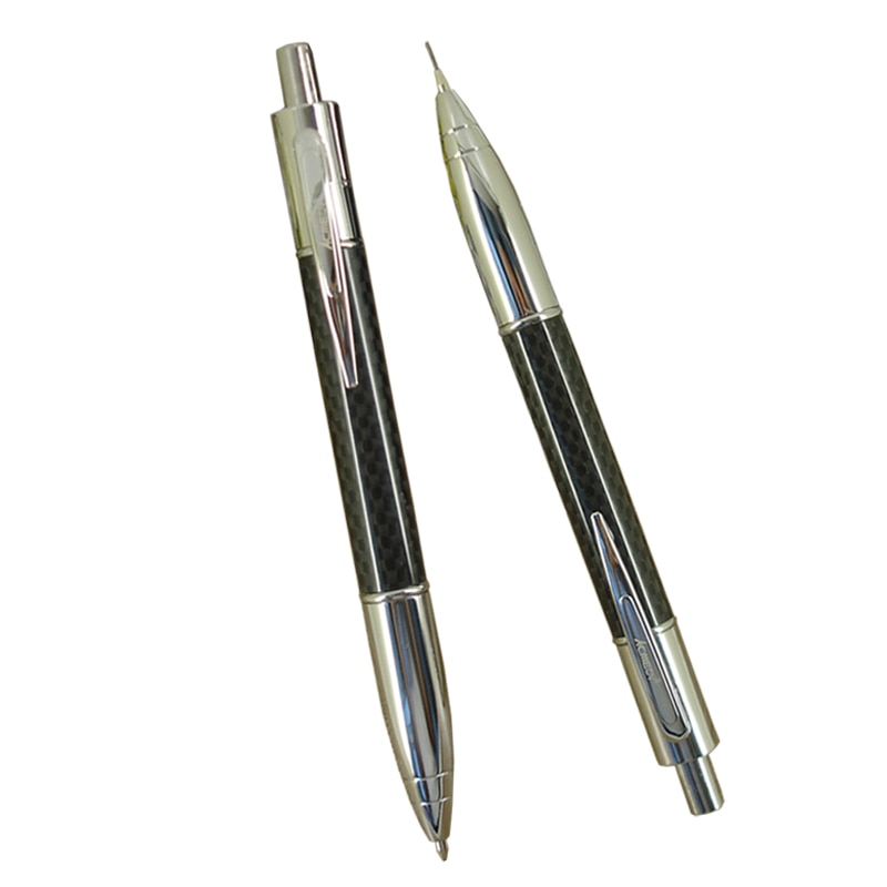 ACMECN 2pcs / lot Propelling Writing Stationery Sets Carbon fiber Ballpoint Pen &amp; 0.7mm Mechanical Pencil Twin Pen Set