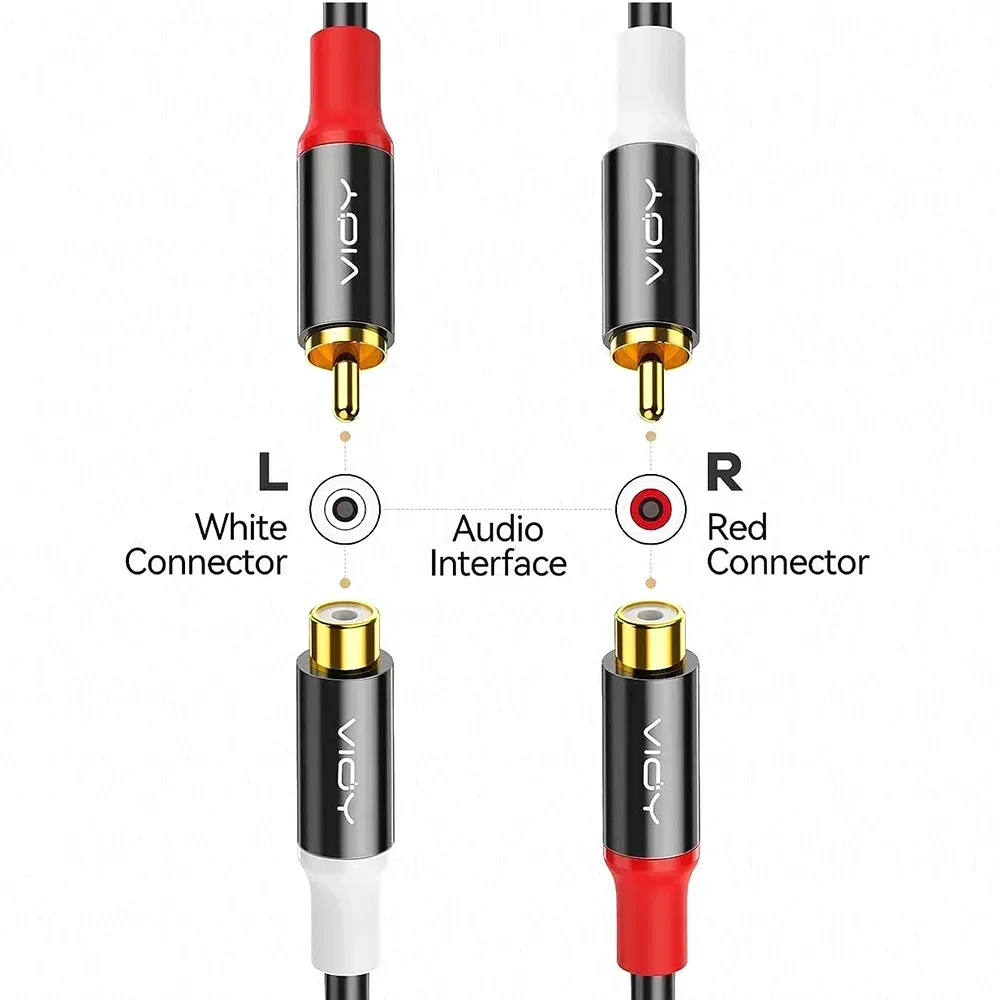 Cable de extensión RCA, cable divisor de 2 RCA macho a 2 RCA hembra, cable de audio estéreo RCA para amplificador, altavoz, sistema de cine en casa