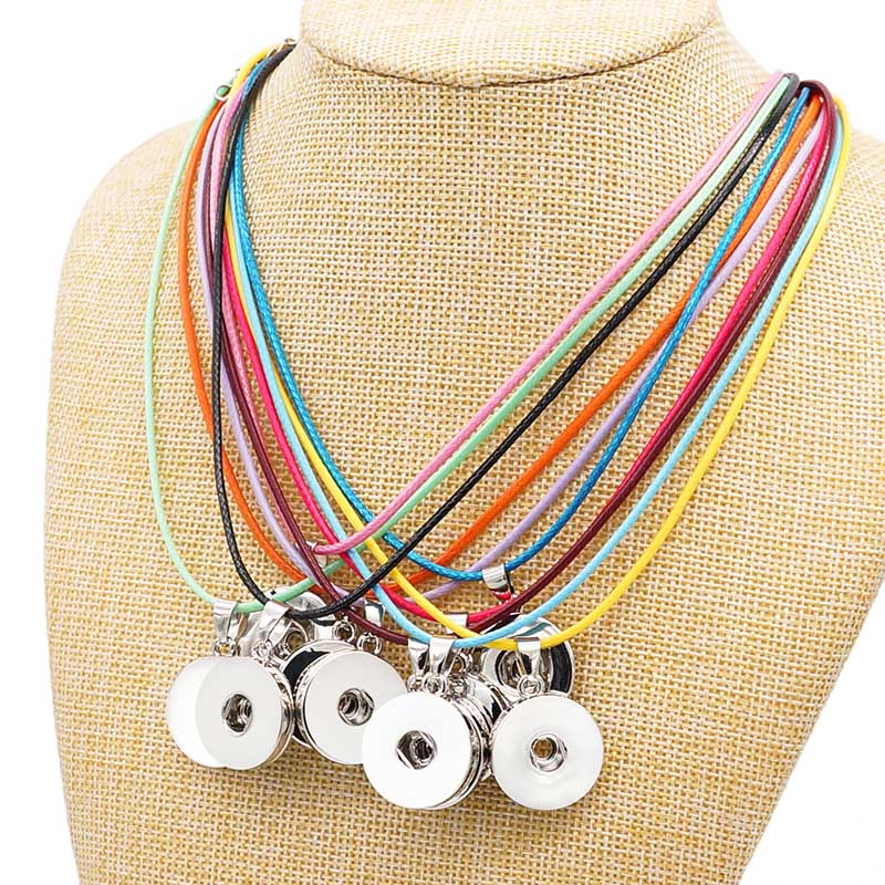 simple Beauty colorful Wax line rope Snap necklace Collar 42cm Lobster Buckle fit DIY 18MM snap buttons DJ0164: 10pcs mixed