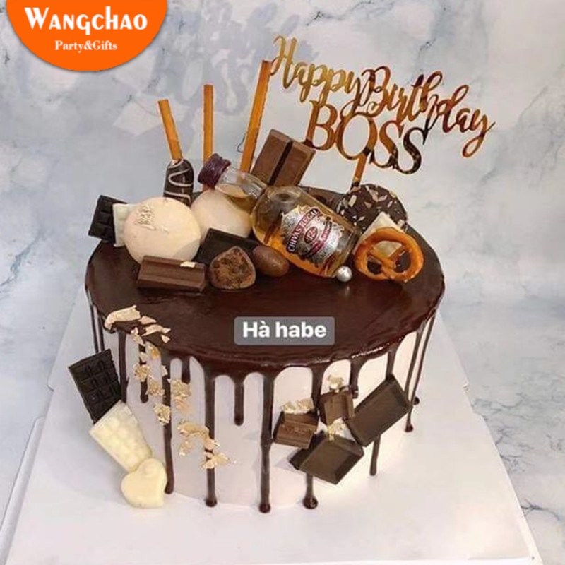 Acrylic Happy Birthday Boss Cake Topper Adult Party Favors Baking Decorating Supplies Decorations Cake Toppers