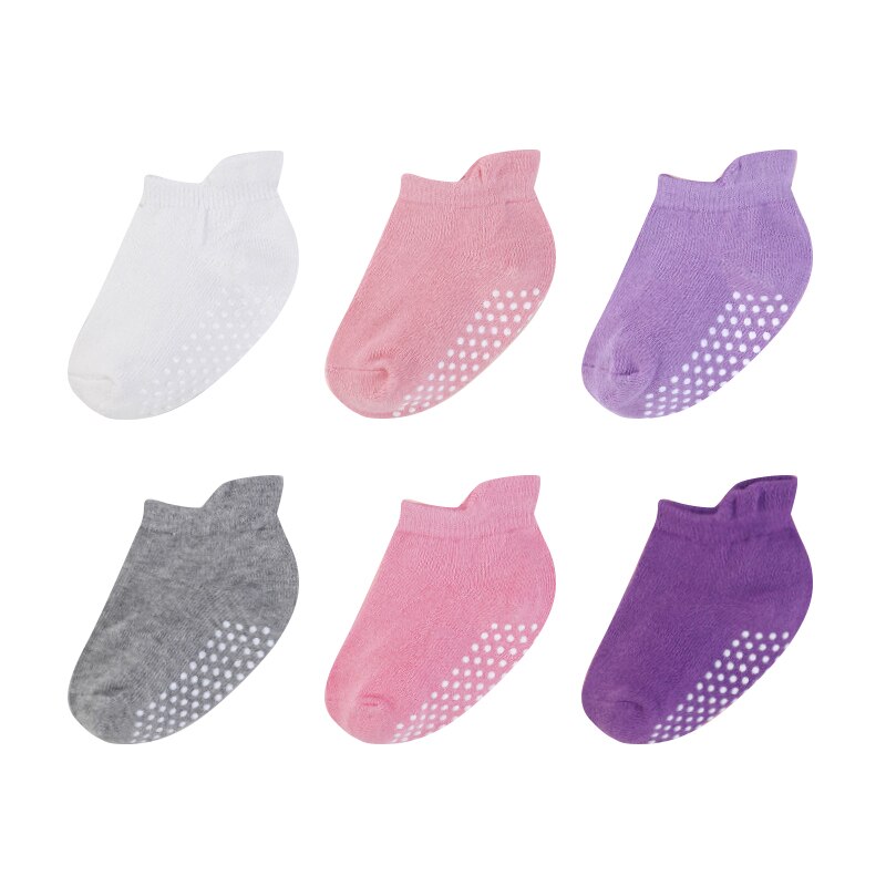 6Pairs Baby Sokken 100% Biologische Katoenen Baby Sokjes Met Non Non-Slip Zolen Unisex Anti Slip Baby sok Voor Meisjes Jongens 0-3Y: 03