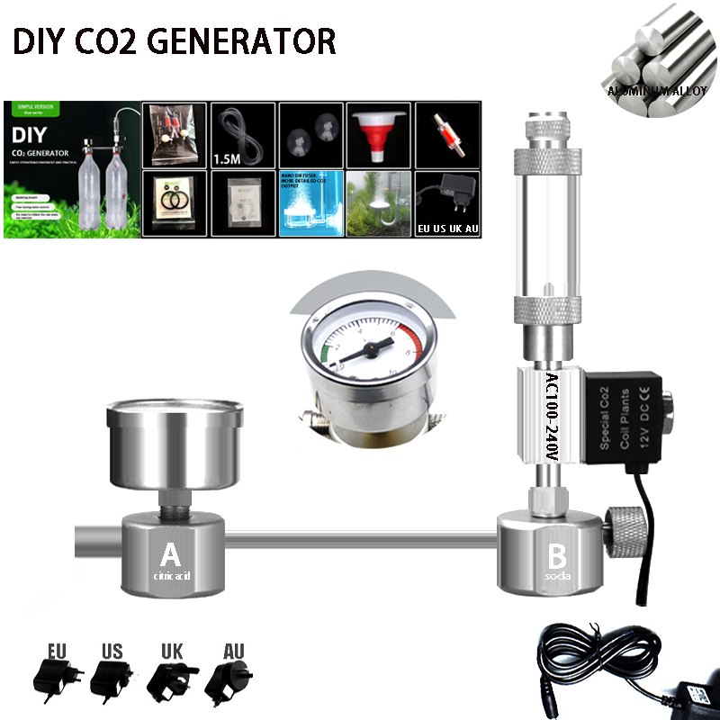 Akwarium DIY układ generatora CO2 zestaw generator CO2 licznik babelków dyfuzor z zaworem elektromagnetycznym dla roślina wodna wzrost upplies
