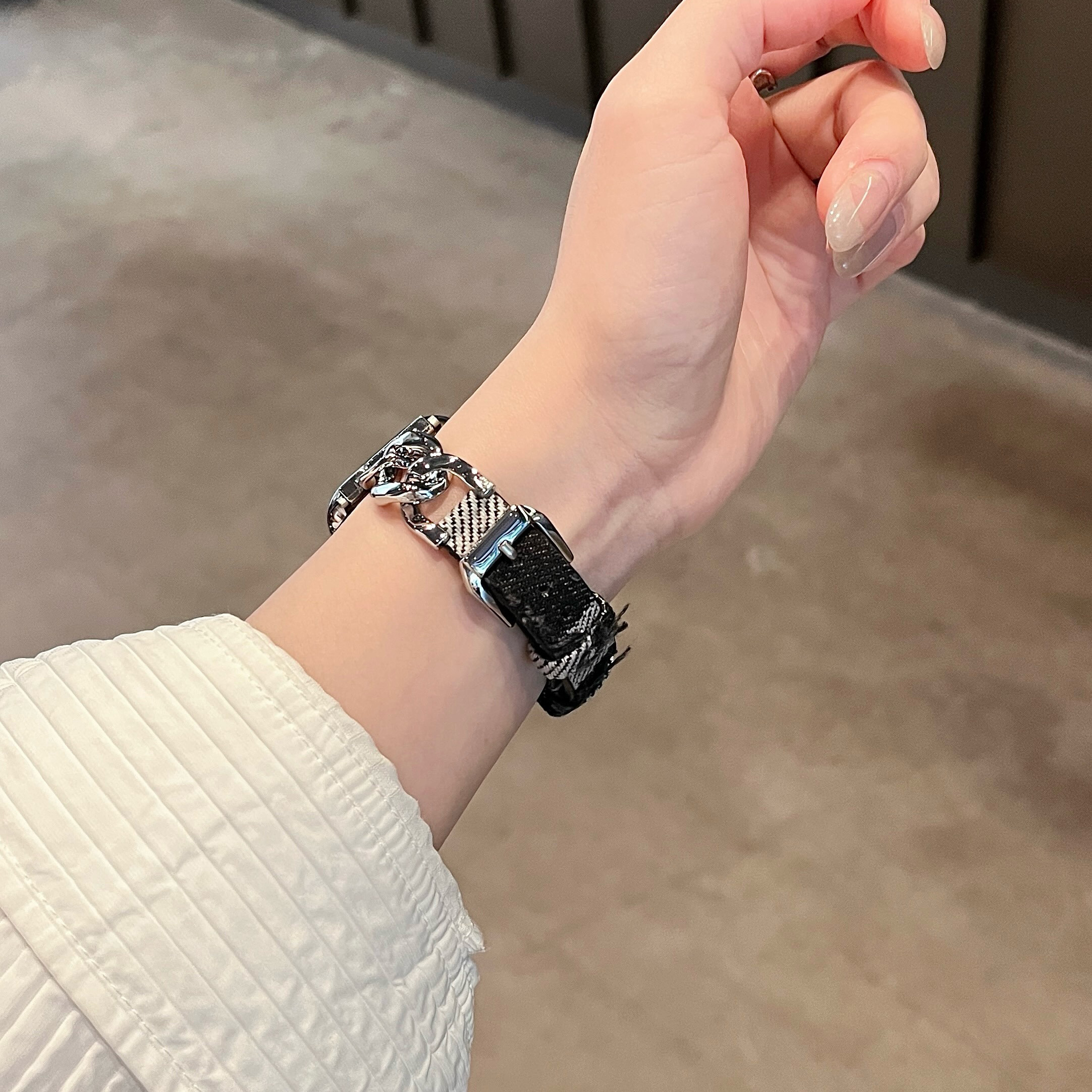 Luxe Slanke Lederen Metalen Kettingband Voor Appel Horlogeband 8 49 9 7 Se 6 Meisje Denim Polsband Voor Iwatch 45 42 44 40 41 38