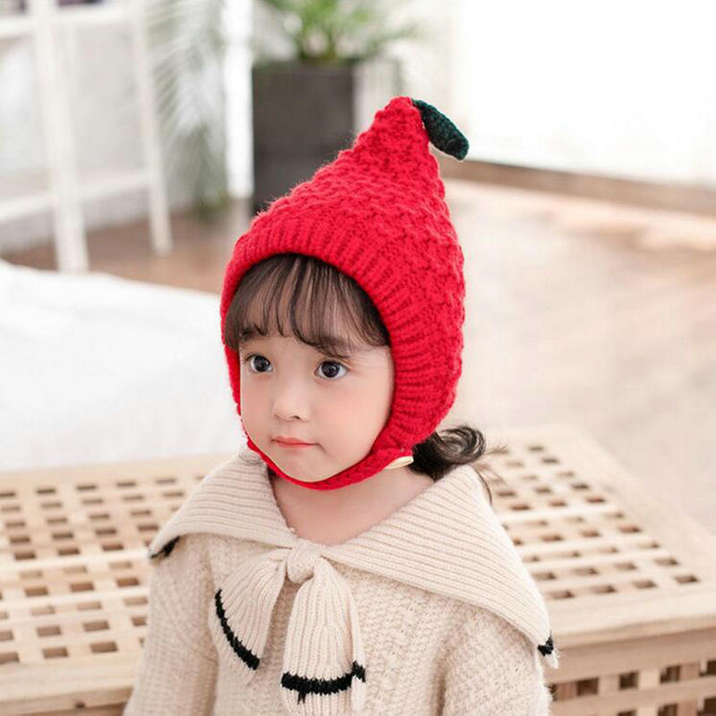 Sombreros de otoño e invierno para niños gorra con protección para las orejas gorro de punto gorro cálido para niños: Rojo