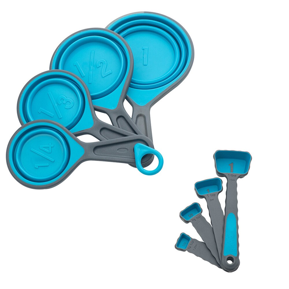 4pcs Measuring Cups And Measuring Spoon Scoop Plastic Handle Kitchen Measuring Tool Multi Purpose Spoons Cup Measuring: Blue suit