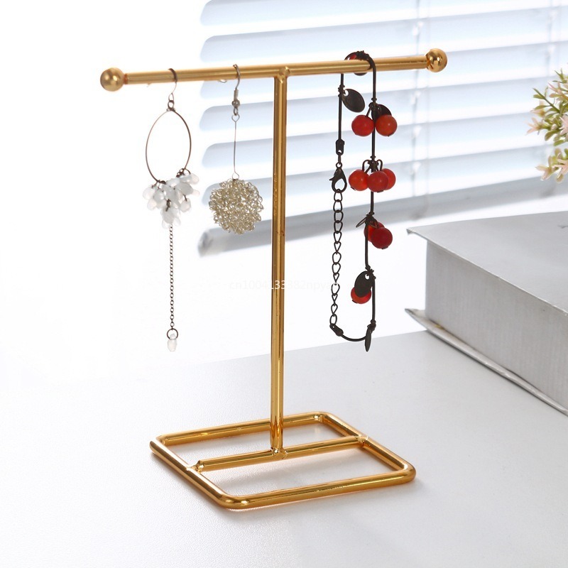 Barra en T, estante de joyería de hierro forjado , anillo, pendientes, colgador de collares, estante de almacenamiento, soporte de exhibición de joyería, organizador de pendientes: Rojo