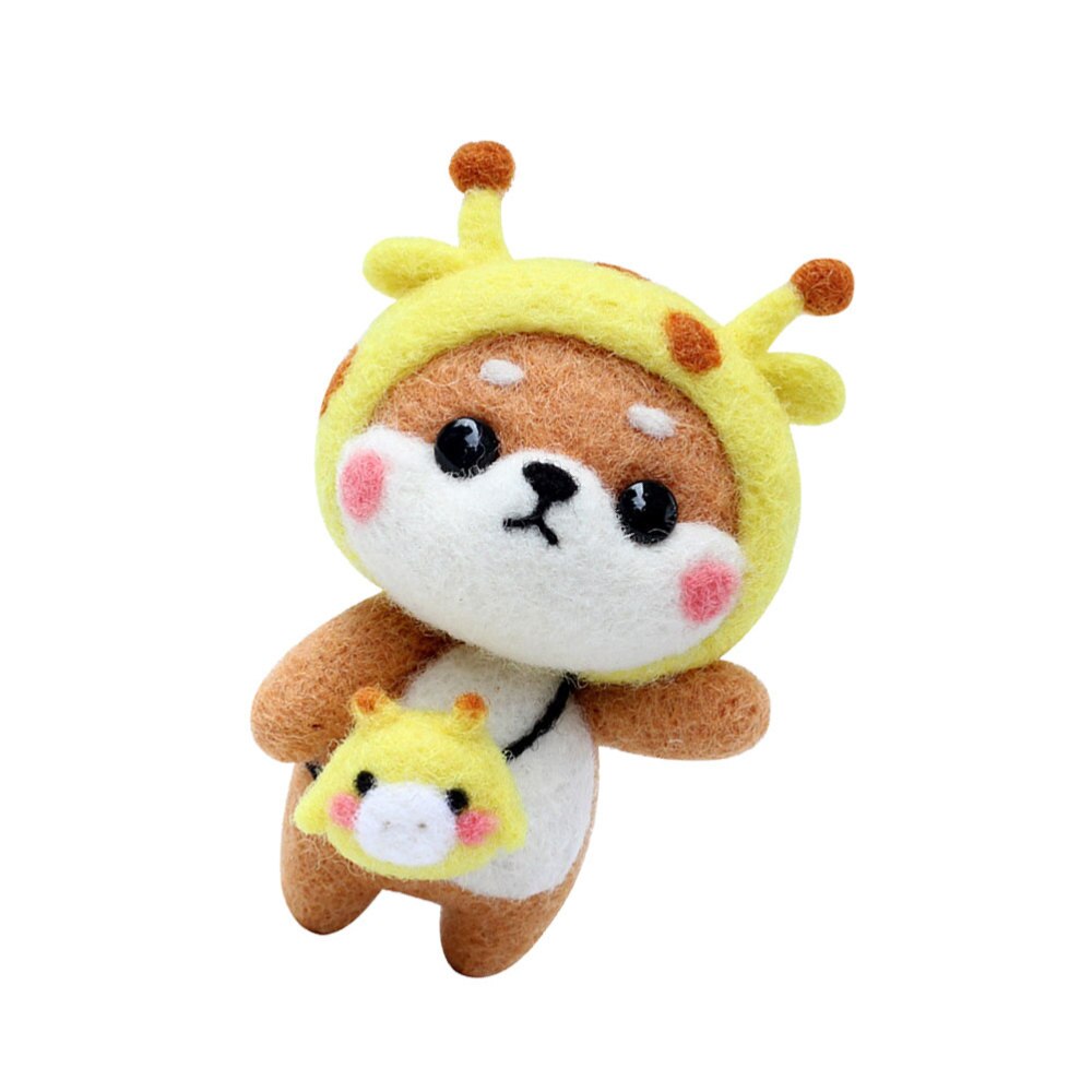 Kit de fieltro de lana para niños y adultos, Kit de aguja para manualidades de felpa de perro de dibujos animados, suministros de fieltro, manualidades de manualidades para el hogar, (Akita): Yellow