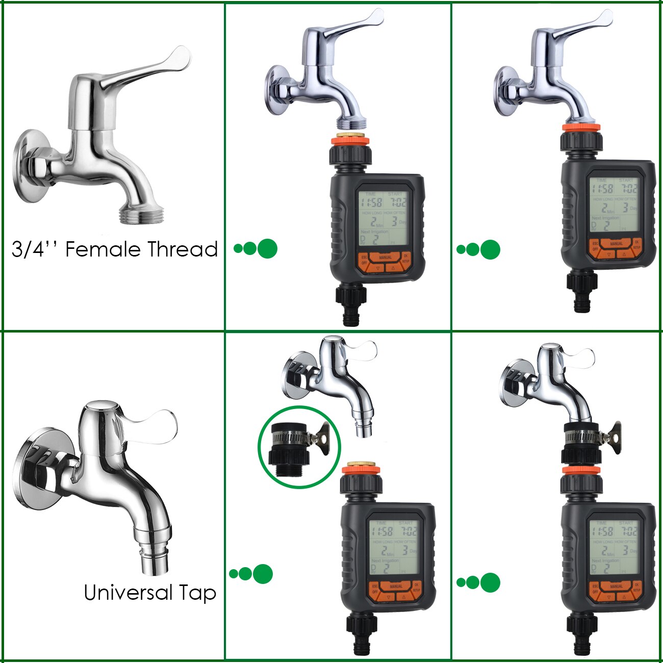 Temporizador de agua para aspersor de jardín, temporizador Digital programable automático, resistente al agua IP65 para sistema de riego de césped, controlador de riego