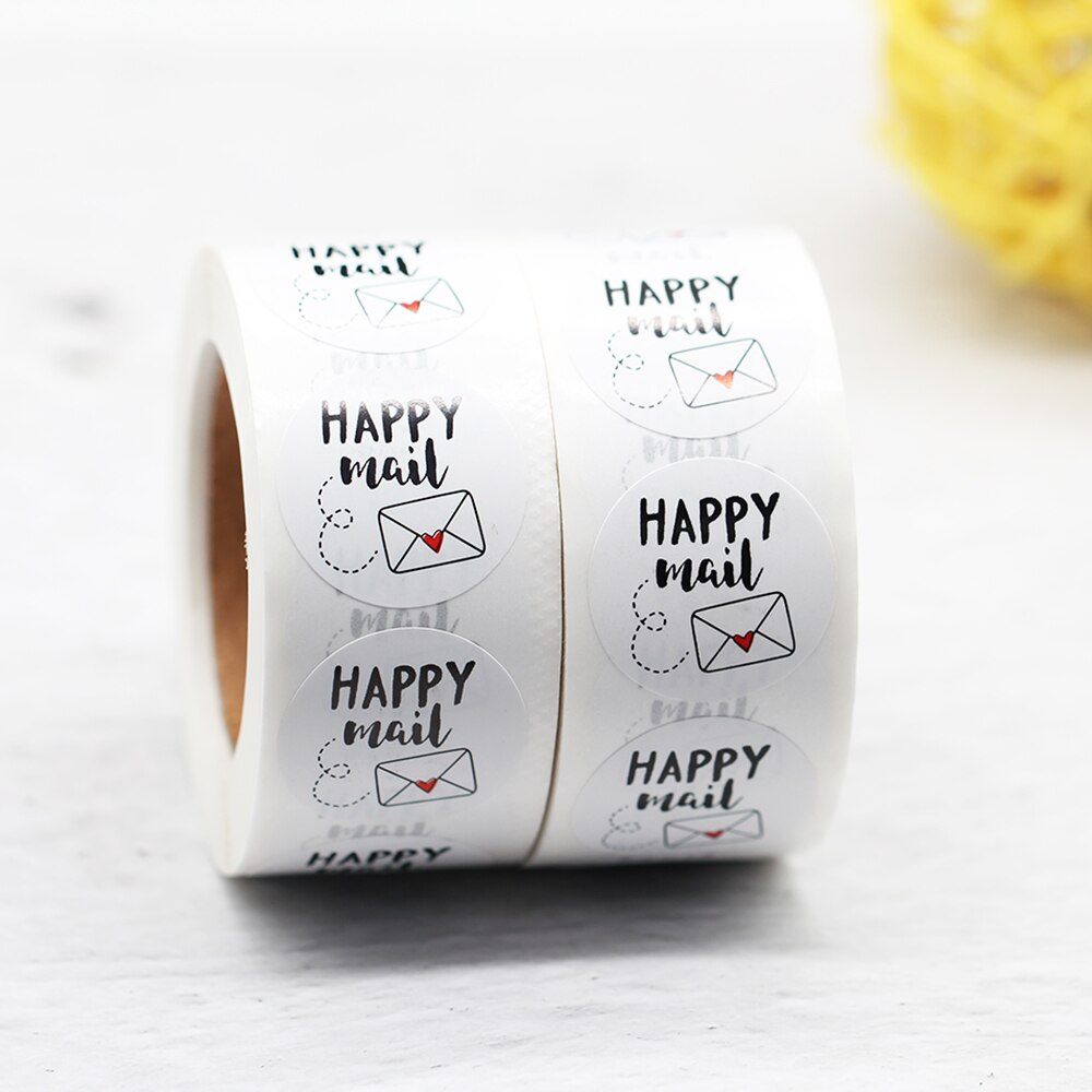 500 Pcs/Roll Gelukkig Mail Met Envelop Stickers 1Inch Label Sticker Voor Envelop Verpakking Visitekaartje Briefpapier Decoratie