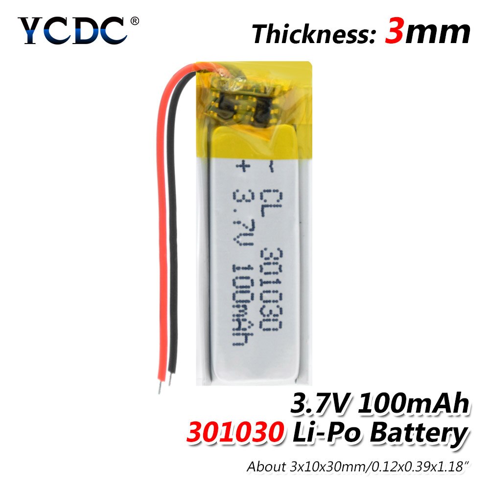 3.7V Lipo 301030 100mAh Lithium Battery For Point Reading Pen Smart Bracelet Lithium Polymer Battery For Bluetooth Headset