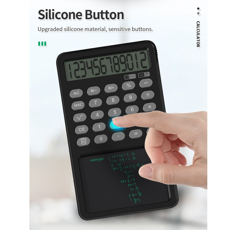 12 Digit Display Calculator Notepad LCD Writing Tablet Drawing Board Basic With Stylus Pen Erase Button Lock