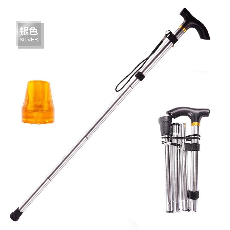 Multifunction bengala telescópica dobra muletas caminhadas vara muleta idosos vara de metal bengala trekking ao ar livre pólos: Silver  Send Tendon Booties 1