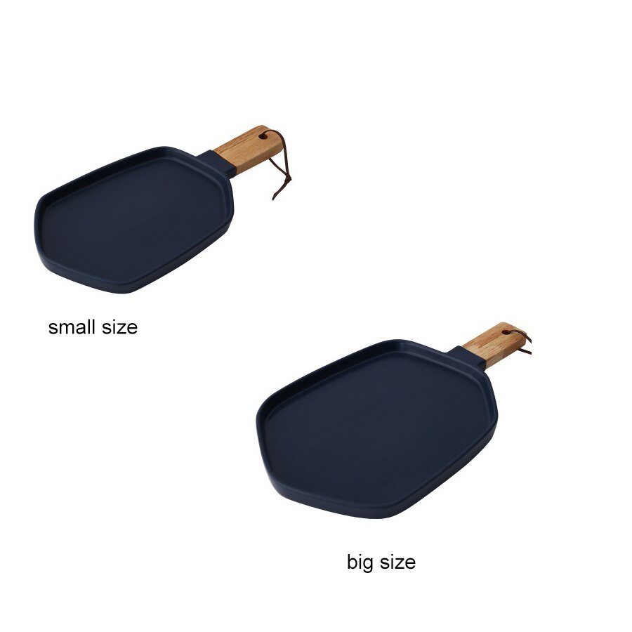 MUZITY Ceramic Plates With Wooden Handle Pigmented Irregular Porcelain Dish Plate Dinner Set: Blue / Big Size