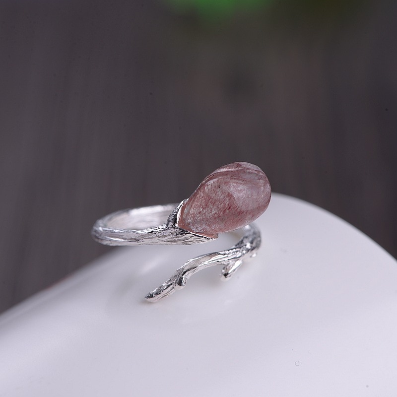 Autentico Anello in Argento 925 Anelli Fatti A Mano per Le Donne con Quarzo Rosa Naturale Elegante Gioielleria Raffinata Anelli Donna