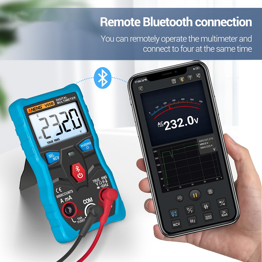 APP Kontrolle Elektrische Instrumente Aktuelle analysieren Handheld Tester Digital Multimeter Genaue Bluetooth Drahtlose Messung: Blau