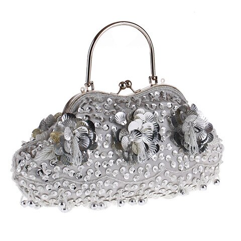 Women Clutch Bags Beads Evening Bags Exquisite Ladies Beaded Embroidered Wedding Party Bridal Handbag Mini Sequin Bags: Silver