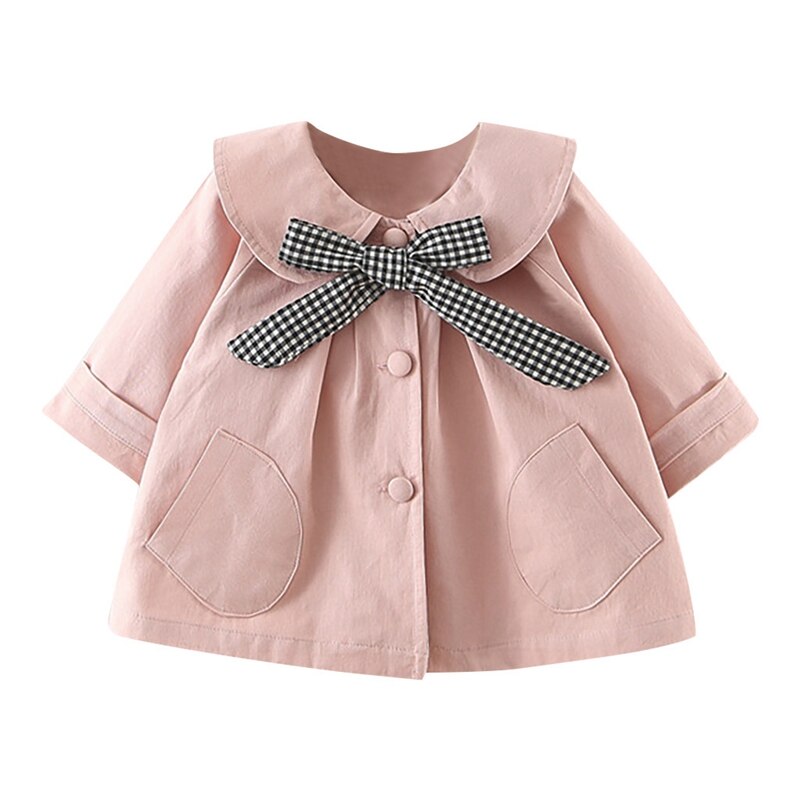 Chaqueta de abrigo para bebés y niñas, abrigo liso con cuello de muñeca a cuadros, abrigos a prueba de viento, prendas de vestir, ropa Casual, cazadora para Otoño e Invierno: Pink / 10